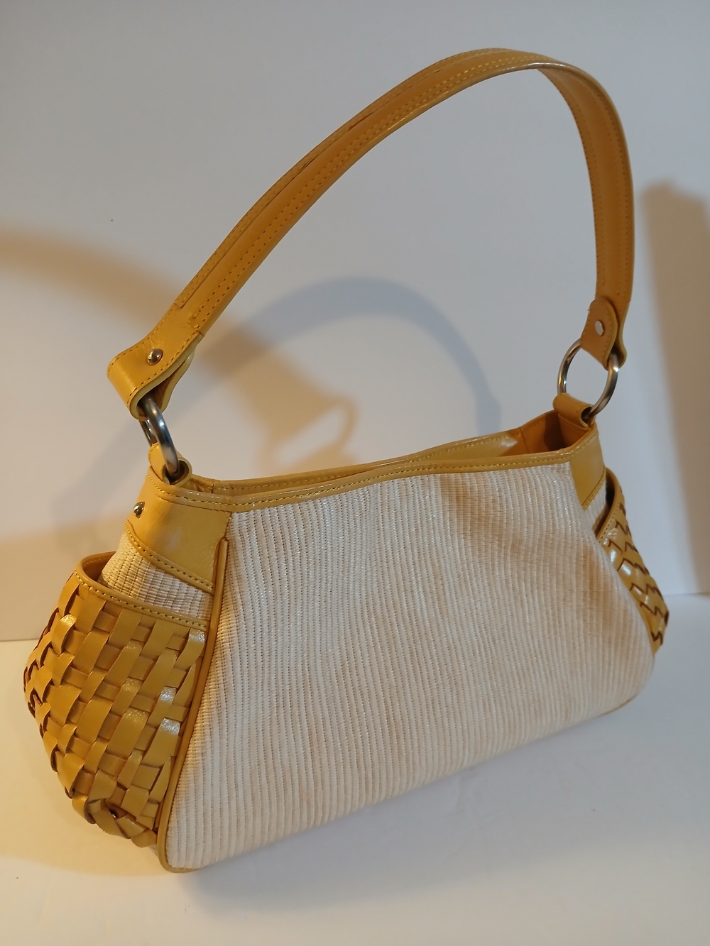 Yellow & Cream Woven-Trim Shoulder Bag